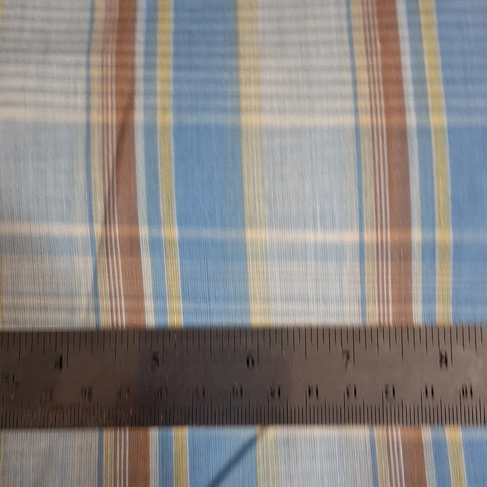 FABRIC #1092 - Cotton - Woven Blue Tan Yellow Plaid 3 yds x 45